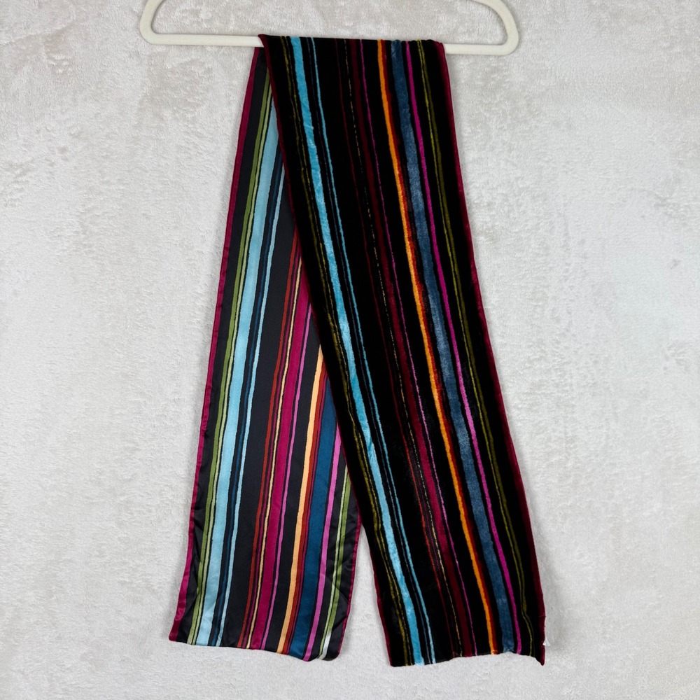 Talbots Womens Silk Velvet Striped Scarf Multi Color Festival Luxury Maximalist
